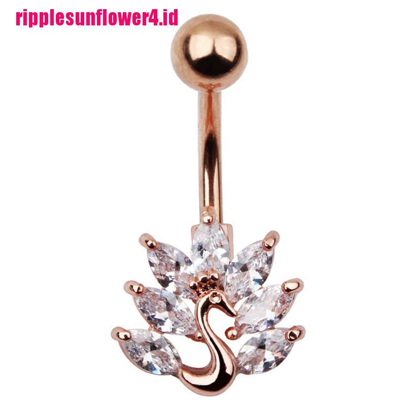 Anting Tindik Perut / Pusar Stainless Steel Model Burung Merak Dengan Kristal Zircon Untuk Wanita