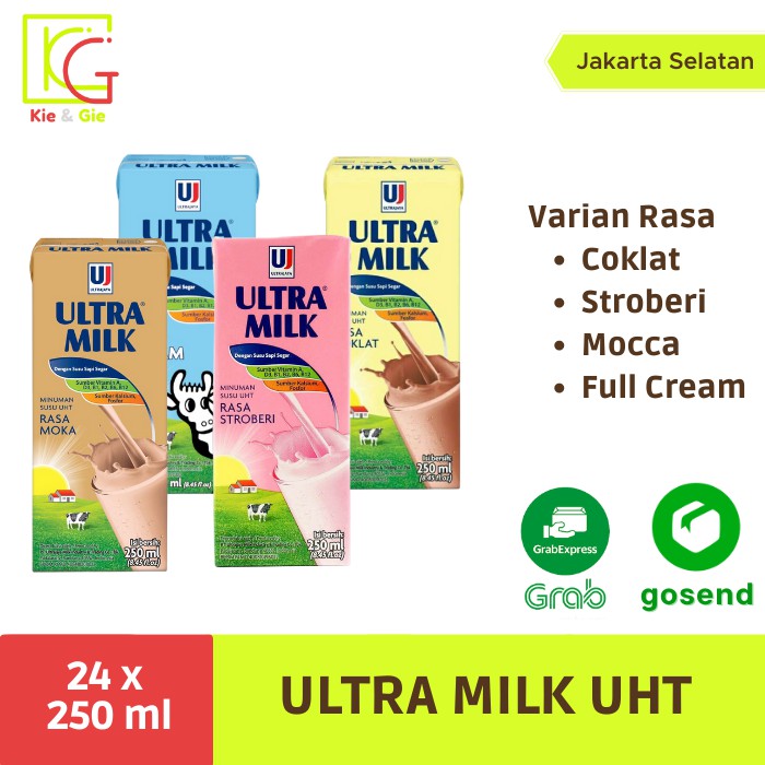 

susu ULTRA MILK 250ml rasa coklat, strawberry , full cream , taro , mocca