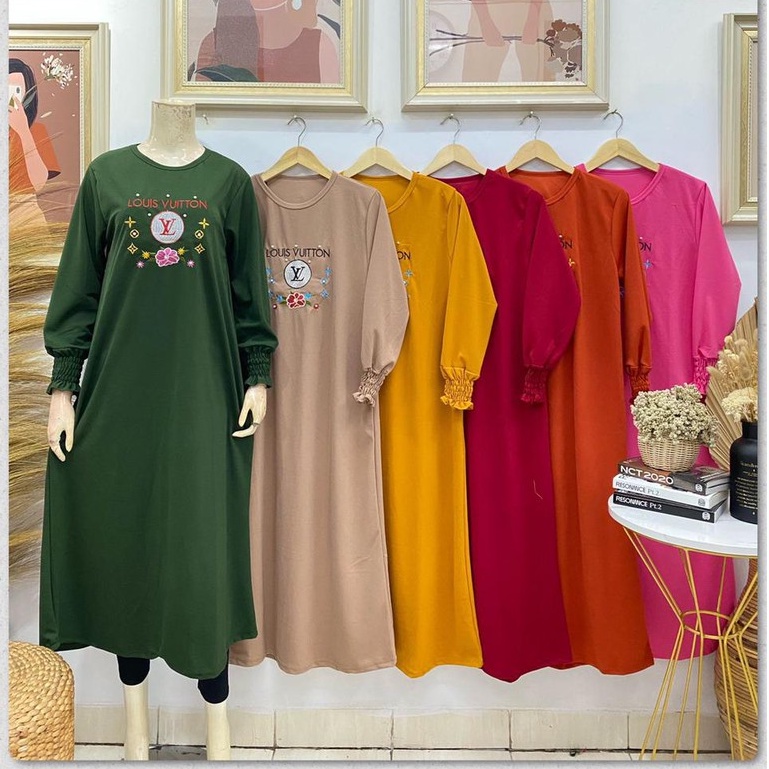 Gamis anak remaja bordir *L*V* bahan voxy merk latin (F.30106)