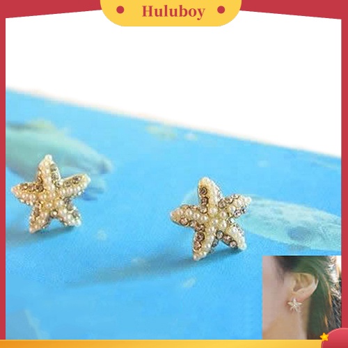 Hu Hu Hu Hu Hu Alat Bantu Pasang Kacamata♡ Anting Tusuk Motif Bintang Laut Hias Mutiara / Berlian Imitasi Untuk Wanita