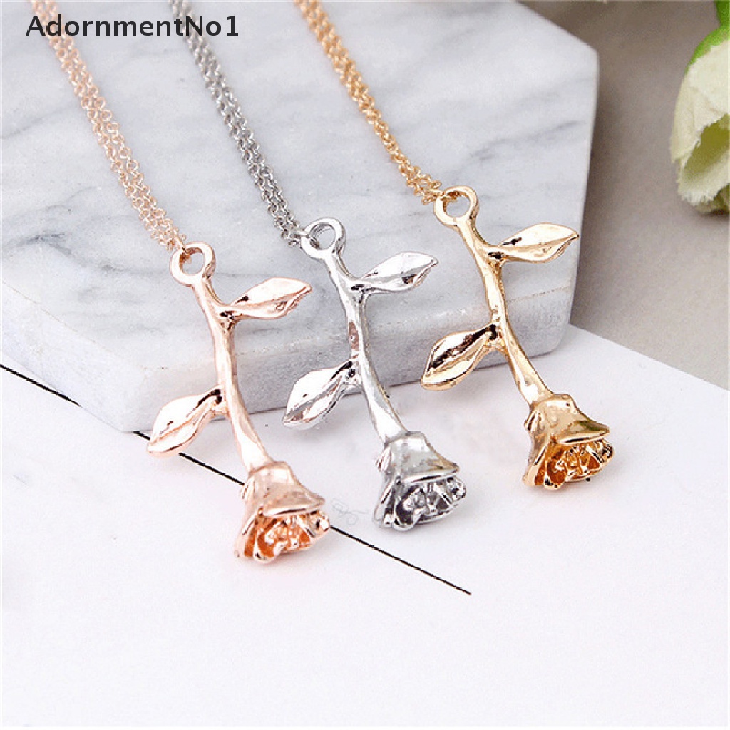 (AdornmentNo1) Kalung Rantai Dengan Liontin Bunga Mawar Warna Rose Gold / Silver Untuk Wanita