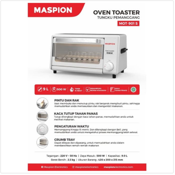 MOT-901S Maspion Oven Toaster (Tungku Pemanggang)- Kapasitas 9 Liter