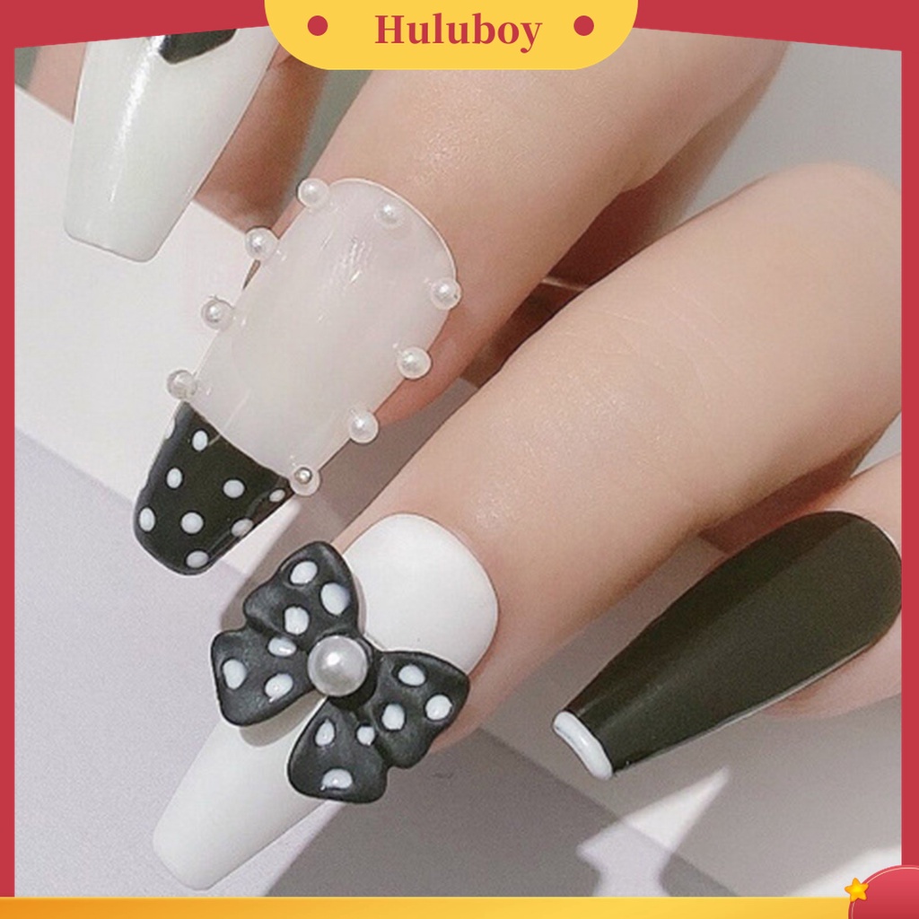 Huluboy Huluboy♡ 5pcs / Set Hiasan Kuku Bentuk Pita Aksen Mutiara Imitasi Untuk Aksesoris Nail Art / Salon