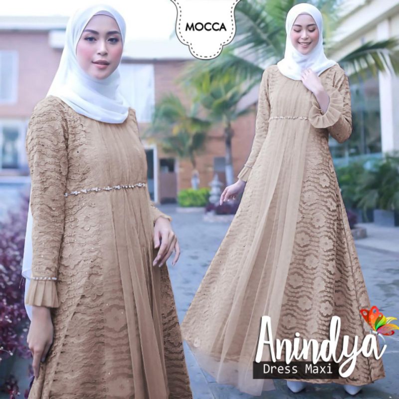 Baju Wanita Undangan Terbaru Gamis Brukat Warna Dusty  Baju Wanita Muslim Murah maxy anindya