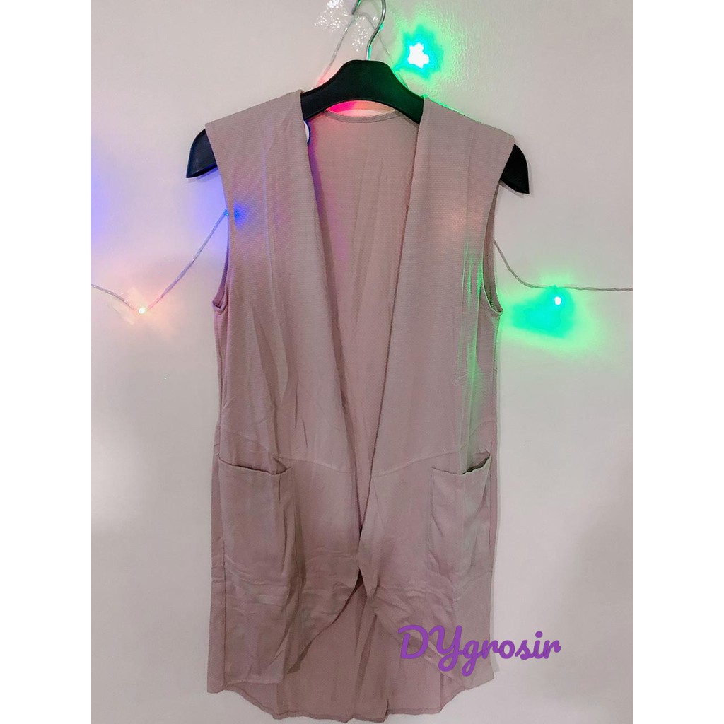 OUTER PANJANG POLOS TANPA LENGAN | KARDIGAN OUTER PANJANG TANPA LENGAN