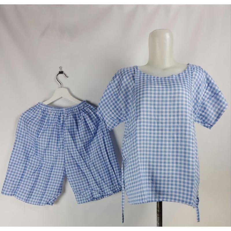 Babydoll piyama pendek rustic motif kotak kotak