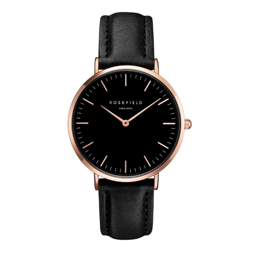 Rosefield Jam Tangan Wanita BBRMR-X188 Bowery Black Black Rose Gold + Mesh Rose Gold Strap Gift Set