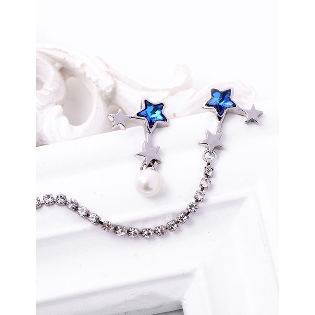 LRC Anting Tusuk Fashion Blue Star-studded Pearl Earrings F57897