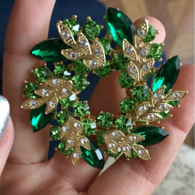 Bross Pin Lapis Emas Batu Bunga Bulat Blink