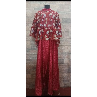 Gamis FHA brukat merah double outer dress