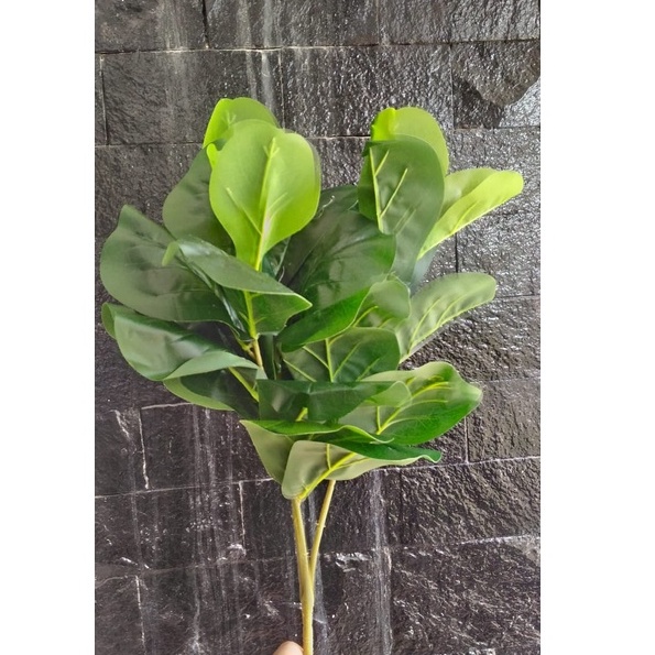 Daun Plastik Ketapang Hijau Lebar Hiasan Rangkaian Tanaman Artificial Dekorasi Rumah Taman Real Touc