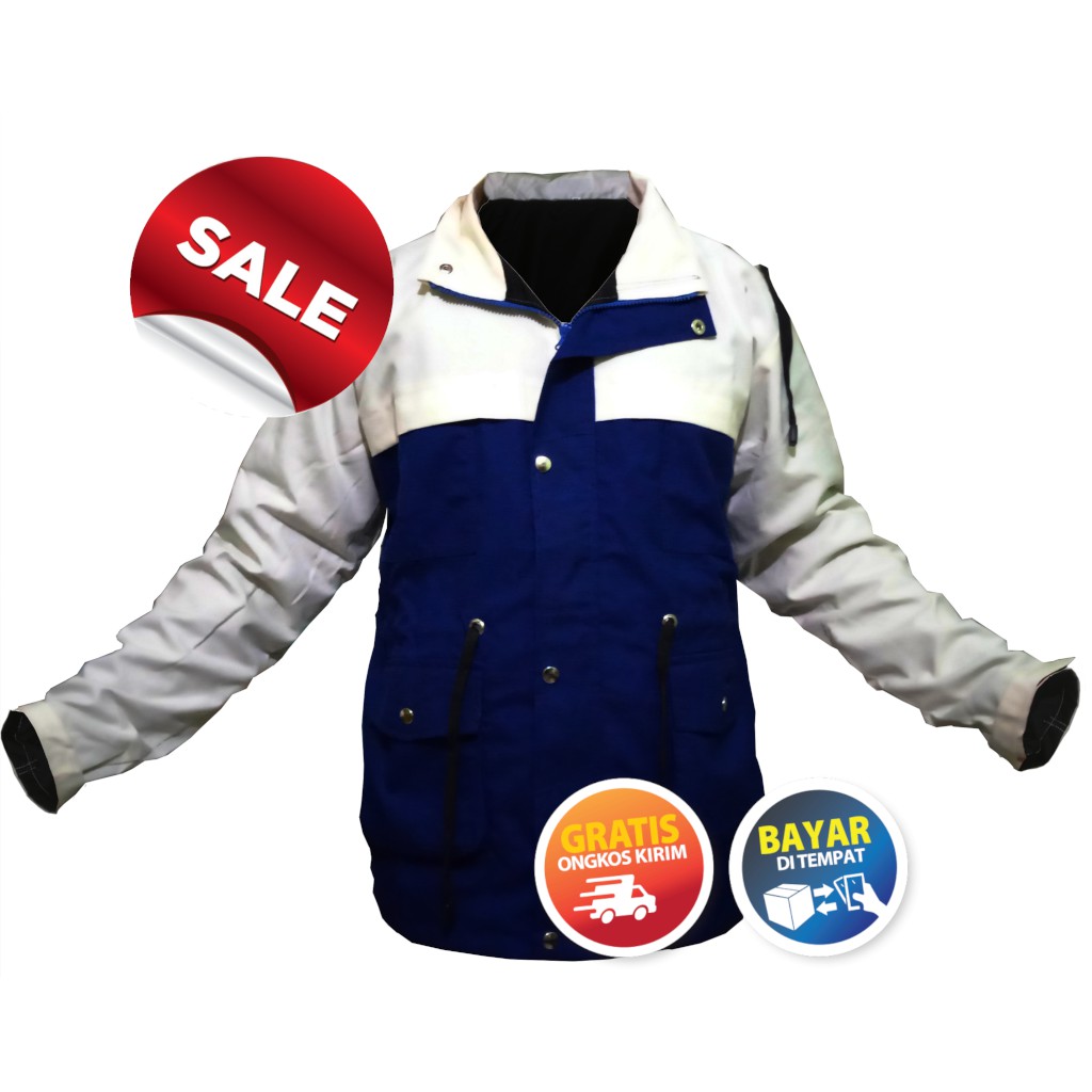 Jaket Parka Putih Biru