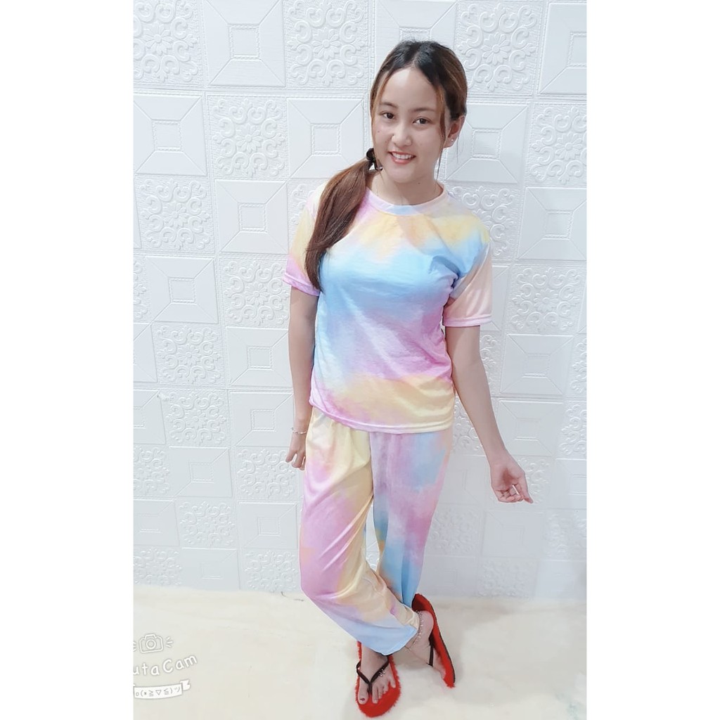 Rillo - Set Setelan CP  Wanita Tie Dye / Cotton Candy bordir Fit XL