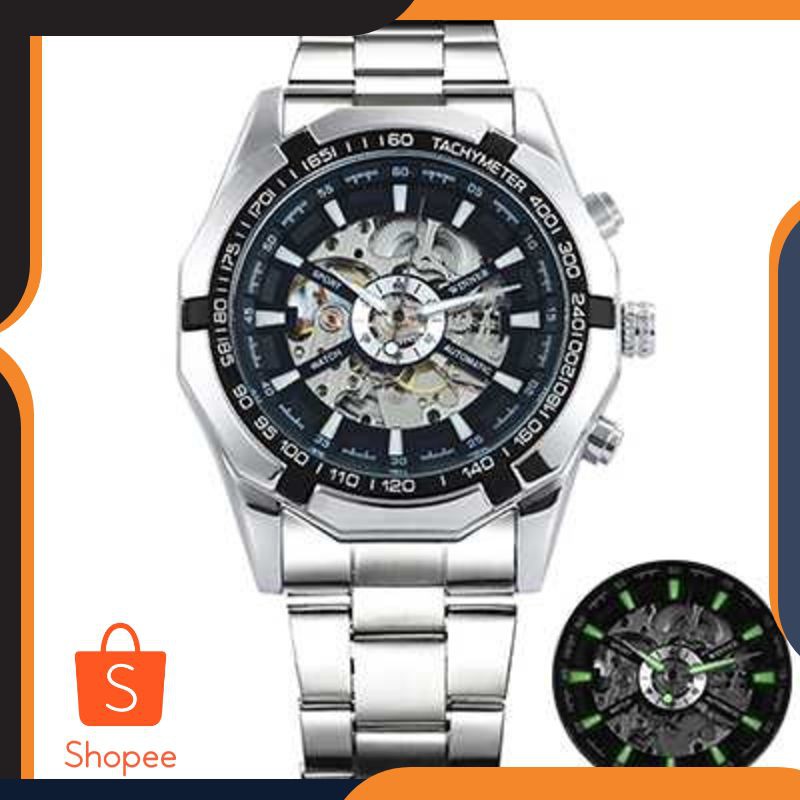 [Produk  Terlaris] FORSINING Jam tangan otomatis mewah warna silver