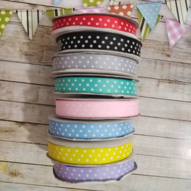 Paket pita grosgrain motif dot / bintik