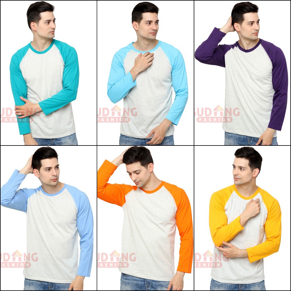 Kaos Raglan Pria Lengan Panjang / Tshirt Polos Dua Warna Kombinasi - Banyak Pilihan Warna PLS (COMB)