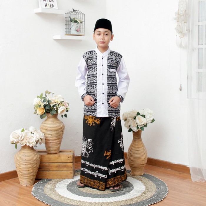 TERBARU Baju Koko Anak laki laki warna putih lengan panjang Baju koko Setelan - 1 SMP - 3 SMP