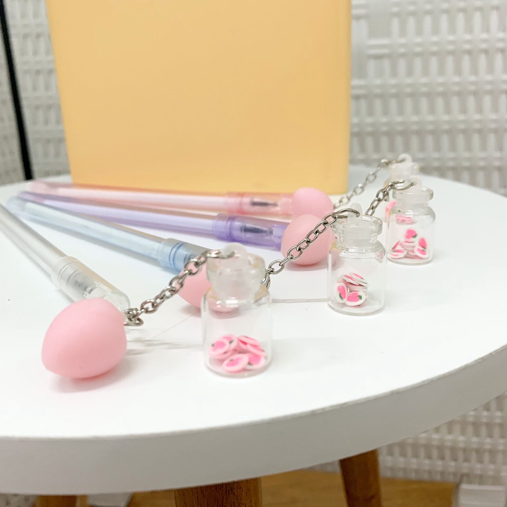 PULPEN GANTUNGAN BUAH PEACH MANIK LOVE PINK SUPER UNIK & LUCU TERMURAH PEN GEL IMUT IMPORT QUALITY READY GROSIR COD-5