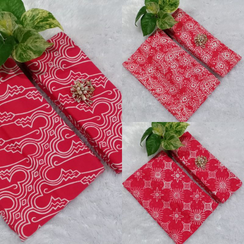 Kain Batik Cap Halus Serian Warna Merah Kain Batik Pink Bahan Katun Kain Batik Seragam Natal