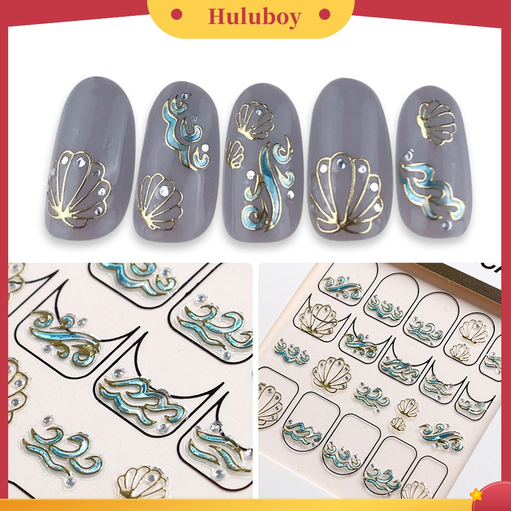 Huluboy Huluboy♡ Stiker Kuku 3D Bentuk Kerang Bintang Laut Geometris Untuk Dekorasi Manicure