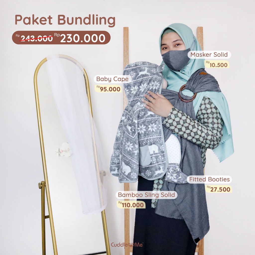 PAKET BUNDLING Bamboo Sling Baby Cape Fitted Booties Masker Cuddle Me Gendongan Jaket Sepatu Bayi