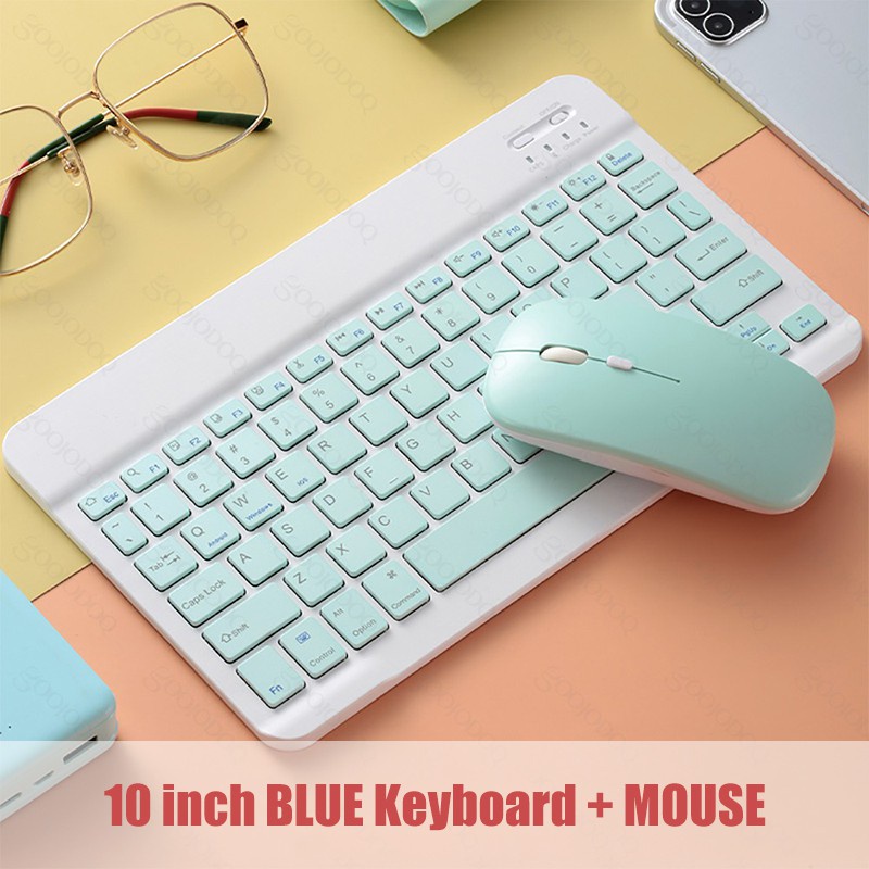 10 inch Wireless Bluetooth Keyboard Mouse Set Lightweight Portable For iPad Samsung Xiaomi Phone-Green Set（+mouse）