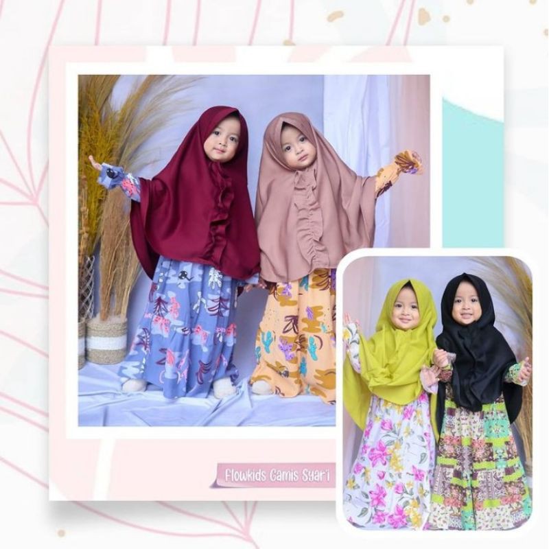 GAMIS SYARI FLOWKIDS + KERUDUNG 2-10t