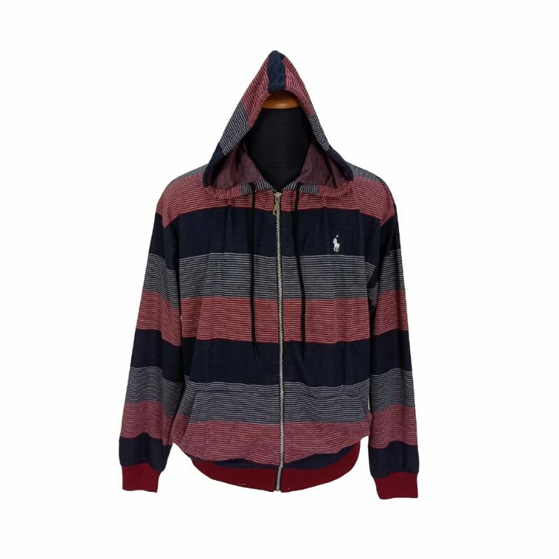 Jaket Unisex Pria Wanita POLO ORIGINAL COUNTRY Katun Polyester Elastis Garis Hoodie Resleting Kanton