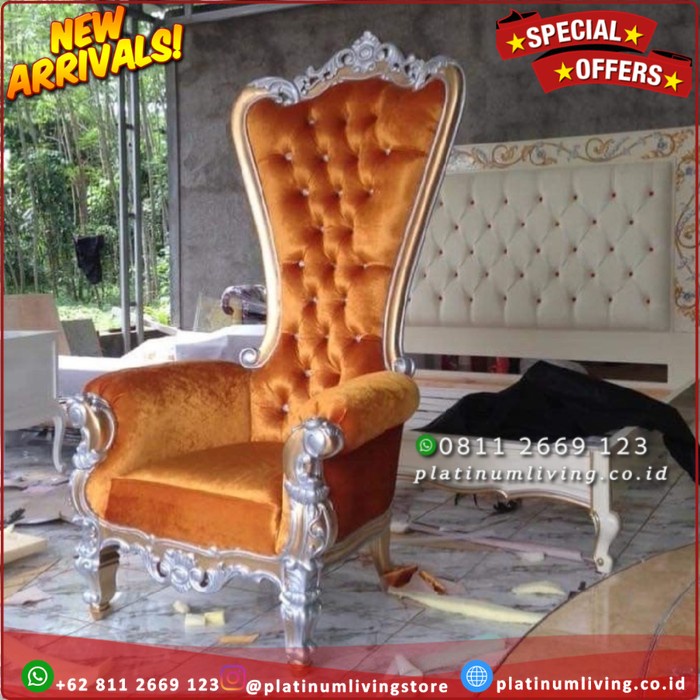 Kursi Sofa Ukir Syahrini Single, Sofa Ukiran Mewah 1 Seater, Kursi Platinumliving Furniture Indonesi