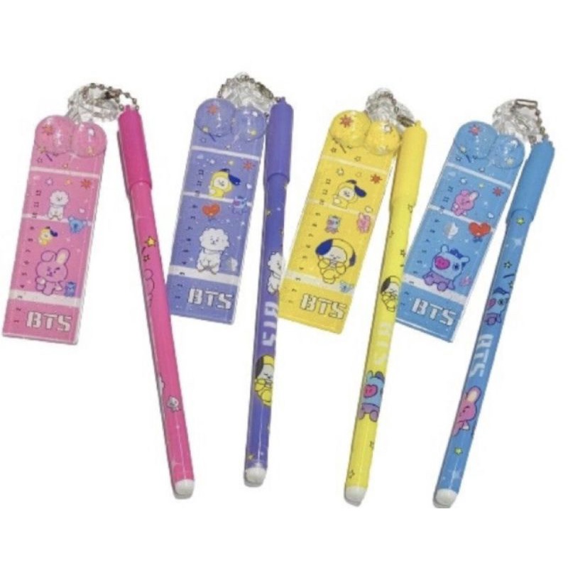 (12pc) PEN GEL GANTUNG BTS/GEL PEN BTS/PEN GANTUNG BUKU BTS-GTNG GARISAN BONEKA
