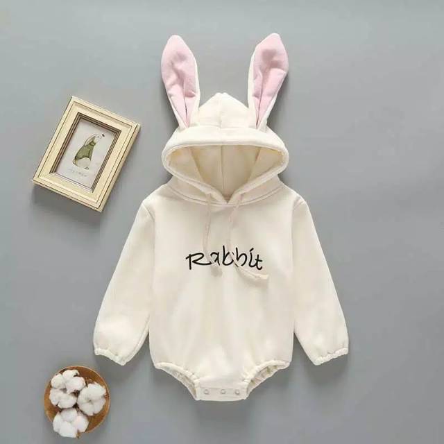J1-007 White Fleece Romper Rabbit