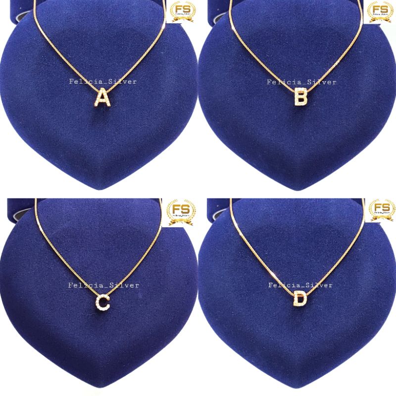KALUNG PERAK ASLI SILVER WANITA 925 LAPIS EMAS MODEL LIONTIN HURUF, INISIAL, ALFABET LIONTIN HURUF N