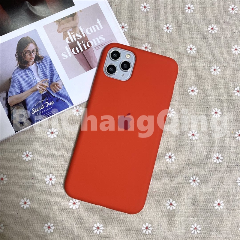 Casing Bahan Silikon Warna Oranye/Merah Mawar Untuk Iphone Xs Max Xr 6 7 8 Plus 11 Pro Max