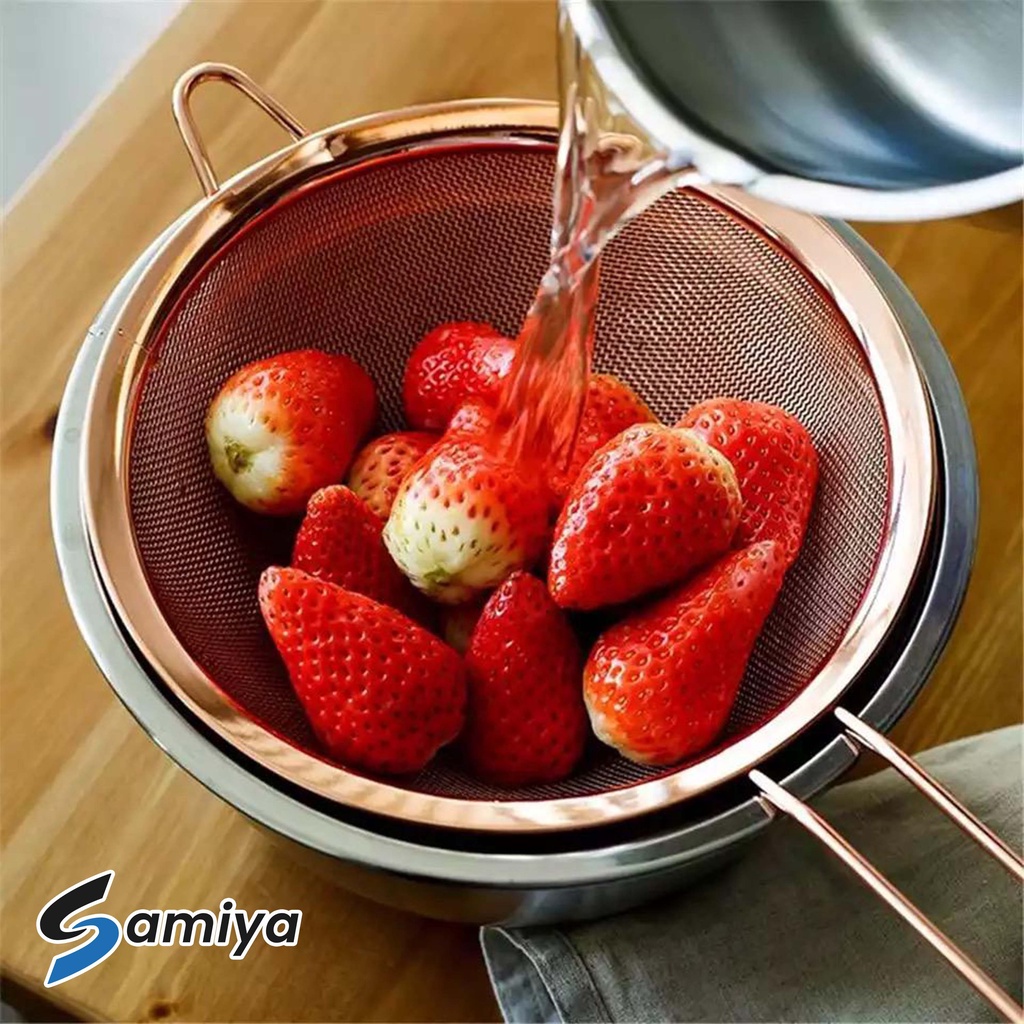 saringan masak dapur minyak tepung serbaguna / kitchen oil strainer premium stainless 304 rosegold gold satuan