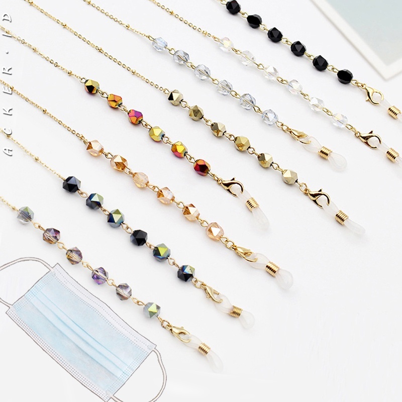 Tali Lanyard Holder Kacamata Anti Hilang Aksen Manik-Manik Kristal