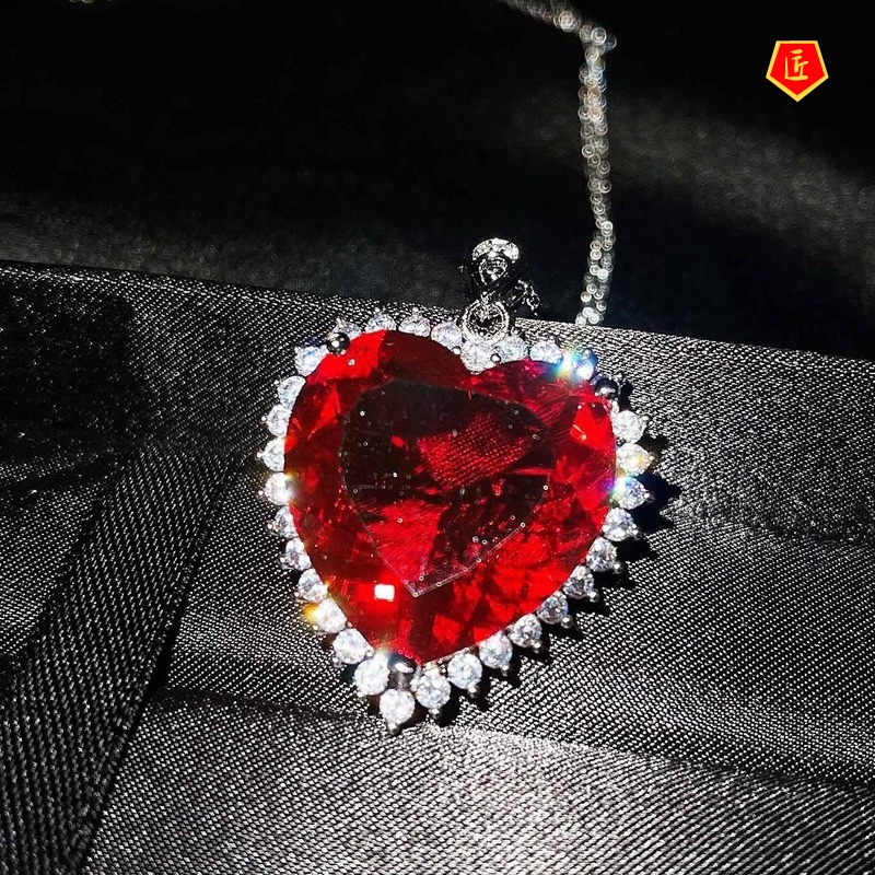 [Ready Stock]Tanzanite Sapphire Ocean Heart Pendant Emerald Necklace Elegant