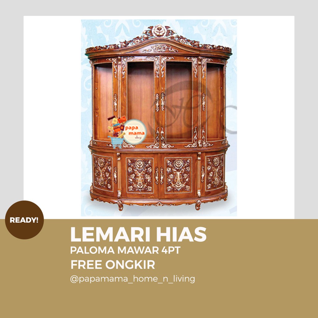 Lemari Hias Jepara Murah - Lemari Kristal 4 pintu ukiran Mawar  - Lemari Hias - Medan