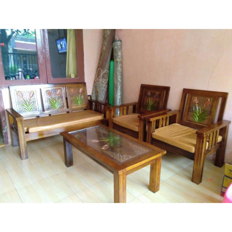 Jual sofa jati balokan 311 + meja model minimalis campur clasic