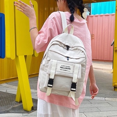 Tas Ransel Sekolah Laptop Wanita Original Fashion Korea Hellouyk Bahan Kanvas