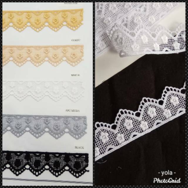 Renda tile bunga bordir rajut brokat gyper / giper katun baju mukena kebaya meteran harga 1 ROLL