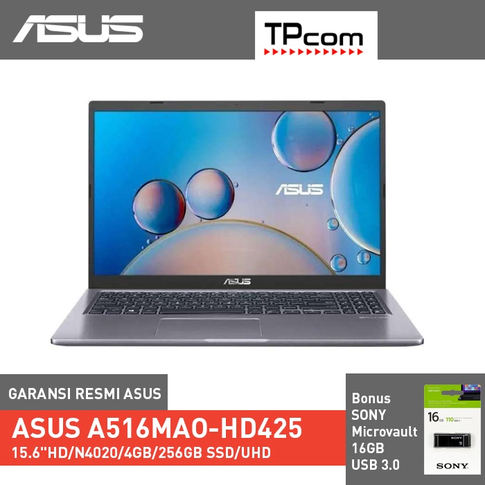 [EXT WARRANTY] ASUS Vivobook A516MAO-HD425 15.6&quot; HD/Intel Celeron N4020/4GB/256GB SSD/Intel UHD Graphics/WIN 10 + Office - Slate Grey