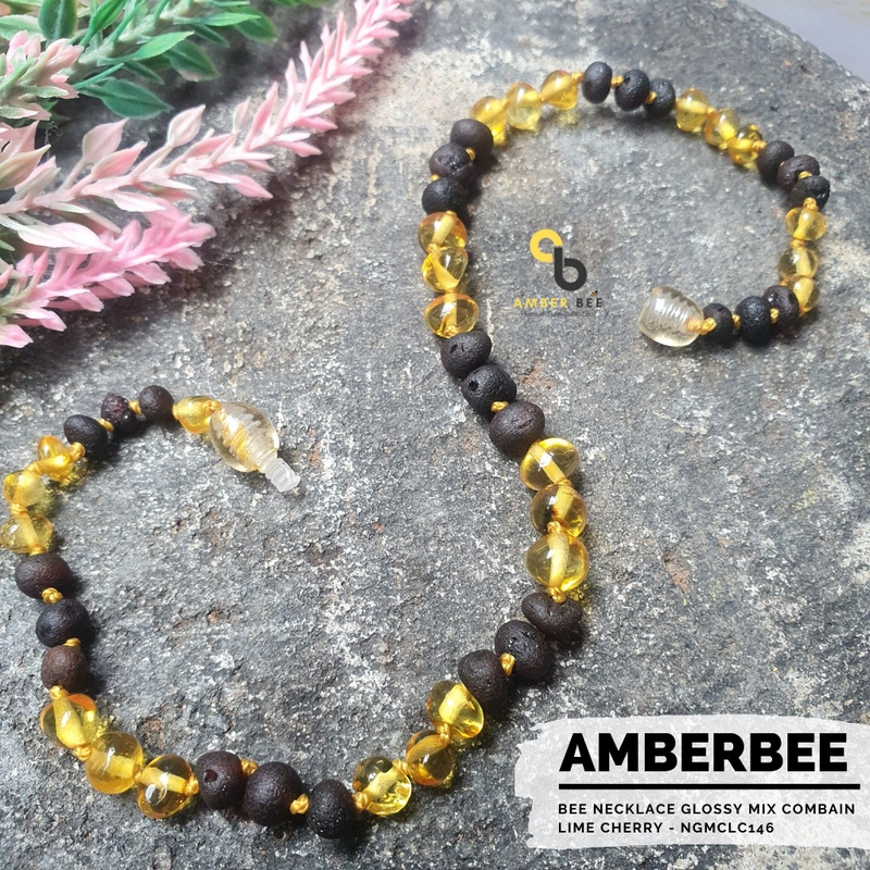 Kalung Amber Bayi Tumbuh Gigi Premium Mix Combain Lime Cherry NGMCLC146 by Amber Bee