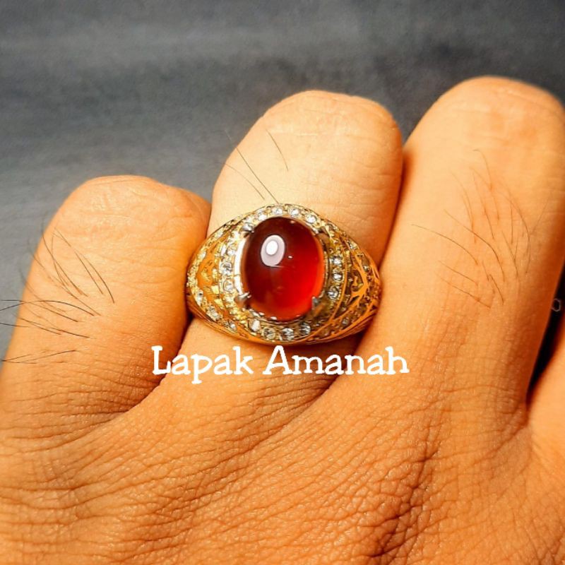 Cincin Batu Red Garnet Top Giwang Minimalis Asli