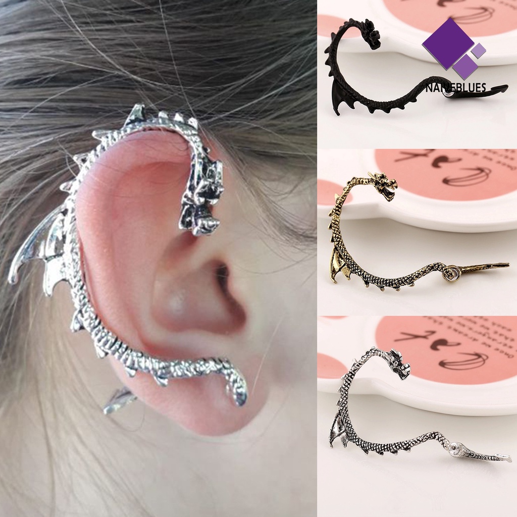 Naiveblue &gt; 1Pc Ear Cuff Bentuk Naga Gaya Punk Rock Bahan Alloy Untuk Pesta