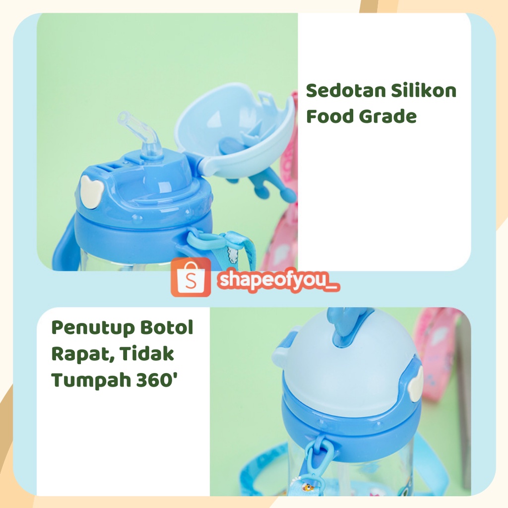 Botol Minum Anak Sekolah TK SD Ada Tali Sedotan BPA FREE Import 600ml