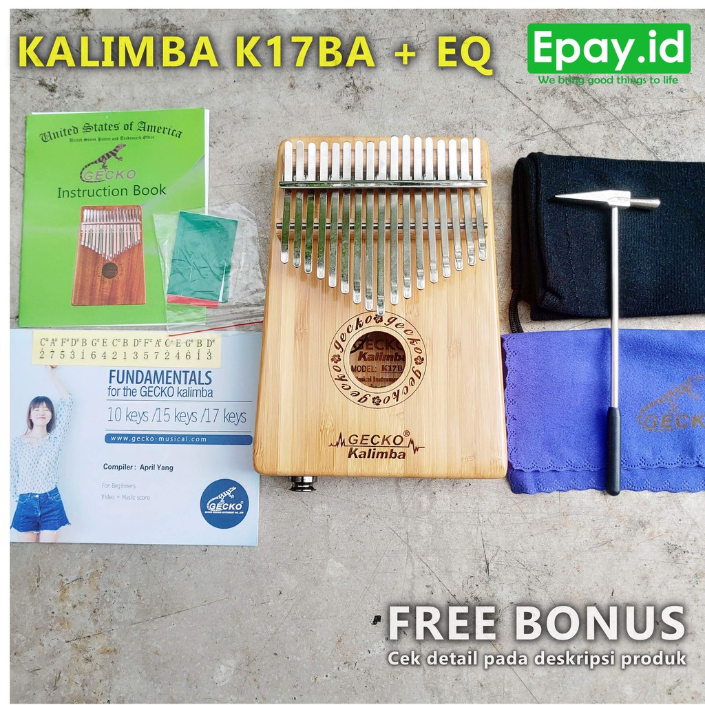 GECKO Kalimba 17 Keys + EQ SOLID Bambu Kalimba Mbira K17BA+EQ Original FREE BONUS Bamboo