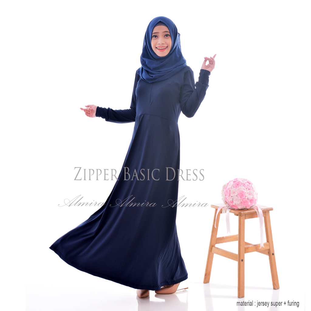 Gamis Polos Manset Gamis Dalaman Zipper Basic Dress Jersey Super Busui Friendly Griyaraditya Almira
