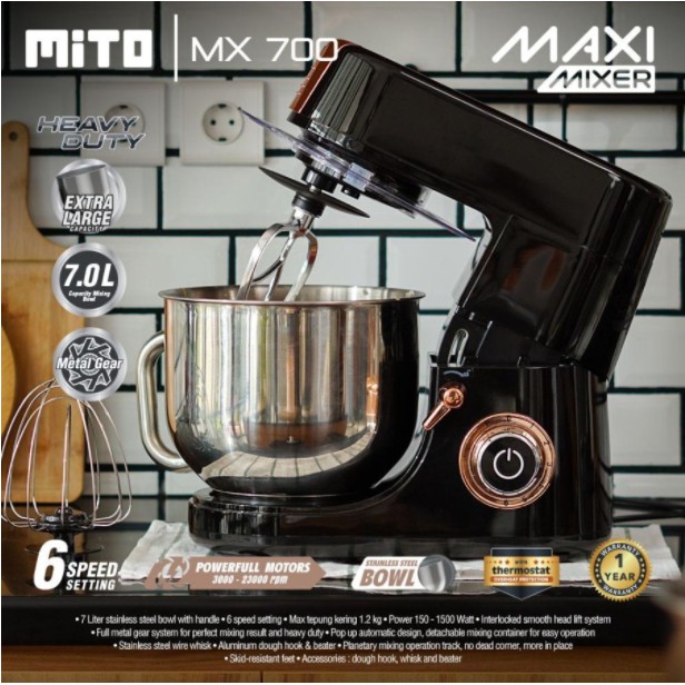 MITO Stand Mixer 7 Liter MX 700 MAXI Stainless Bowl 7L MX700 MX-700