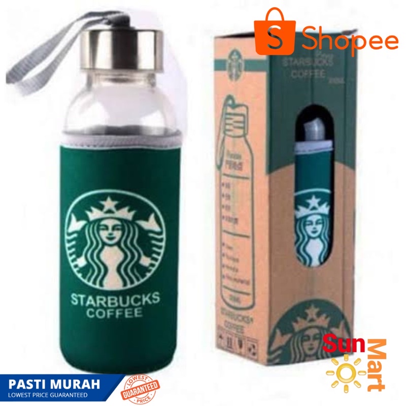 Botol Minum Kaca Starbuck 300ML FREE POUCH / Termos Starbucks Stainless