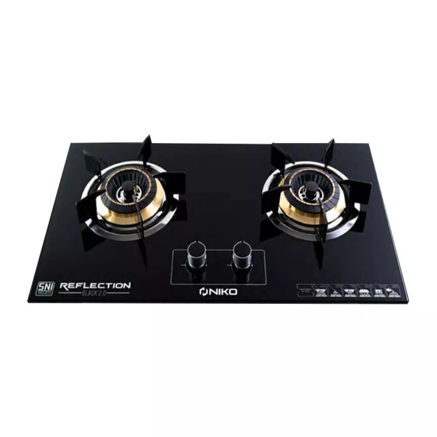 Kompor Gas Tanam 2 Tungku NIKO Glass Stove Reflection Black 2.0